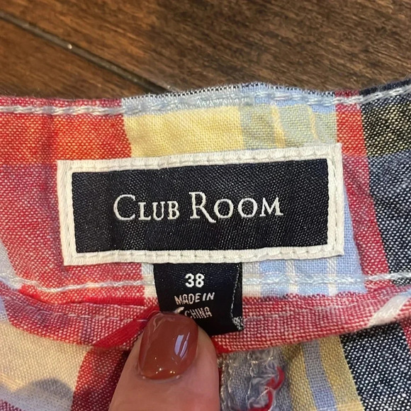 Club Room Classic Fit Plaid 9" Shorts Red Blue Mens size 38 Golf Preppy Cotton - Picture 4 of 10